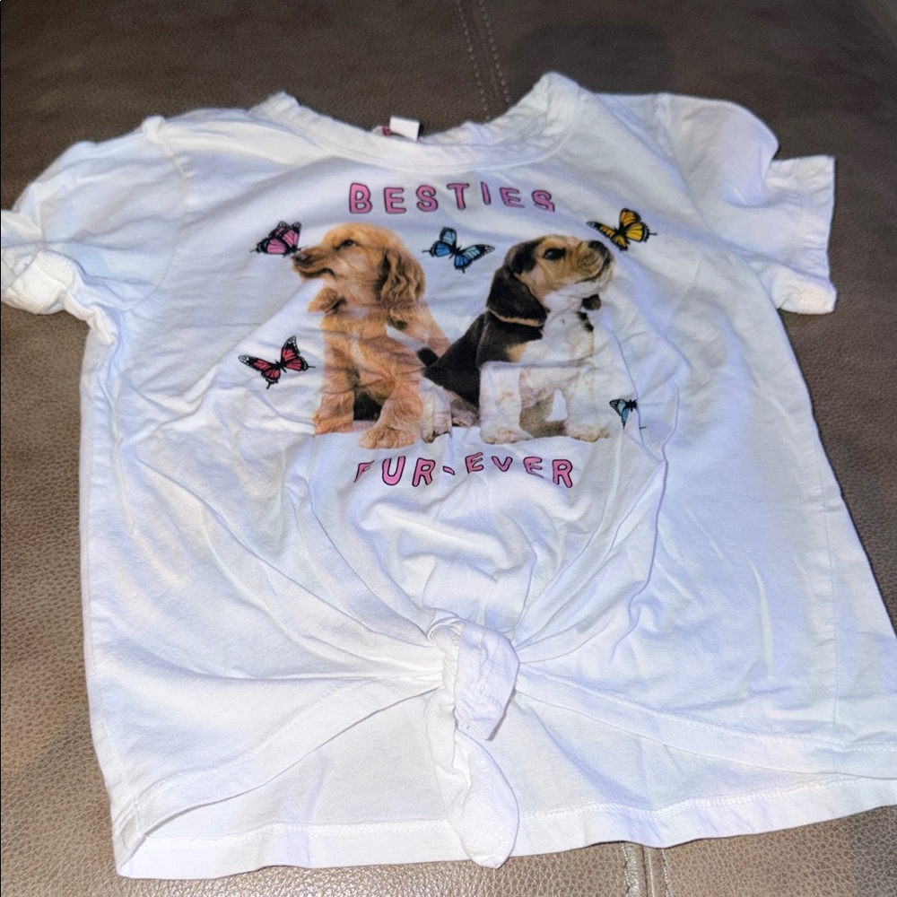 White Kids Short Sleeve Tee with Puppy Print